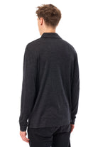 Men's Merino Wool Long Sleeve Polo Charcoal Grey Open Collar — view 2