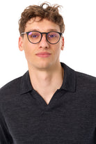 Men's Merino Wool Long Sleeve Polo Charcoal Grey Open Collar — view 6