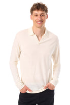 Men's Merino Wool Long Sleeve Polo Natural White Open Collar — view 4