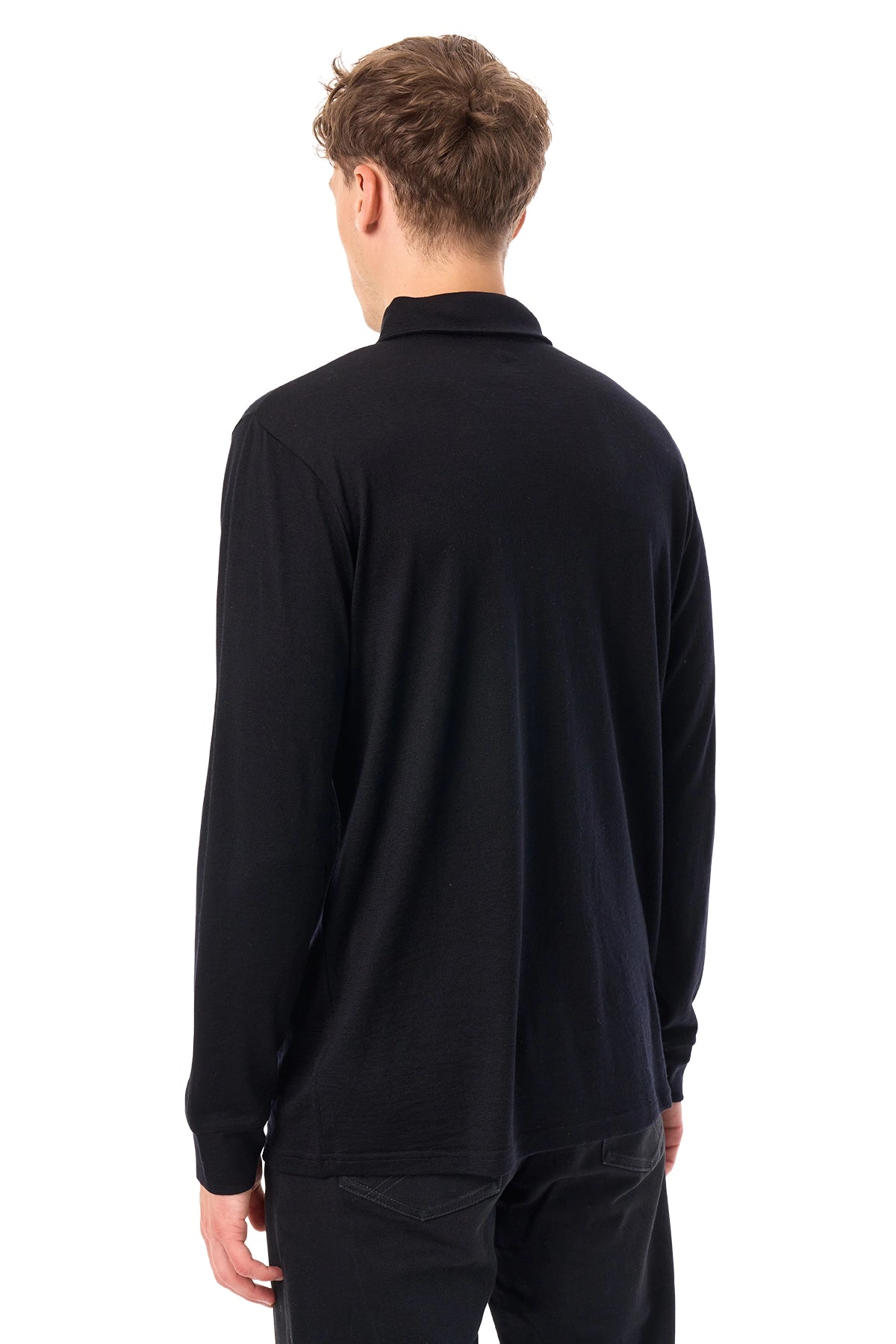 Men's Merino Half Zip Long Sleeve Polo Black — view 2