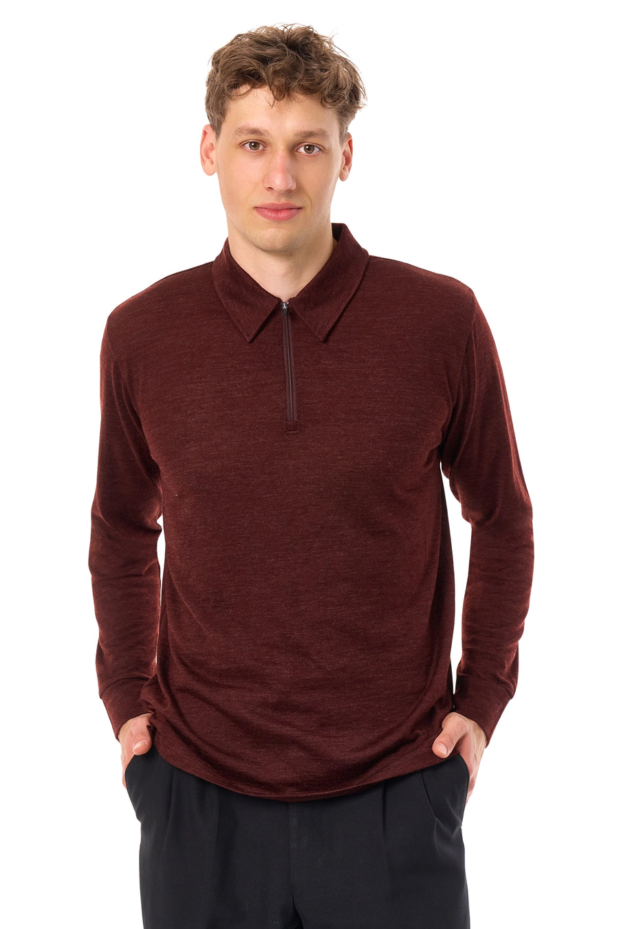 Men's Merino Half Zip Long Sleeve Polo Bordo