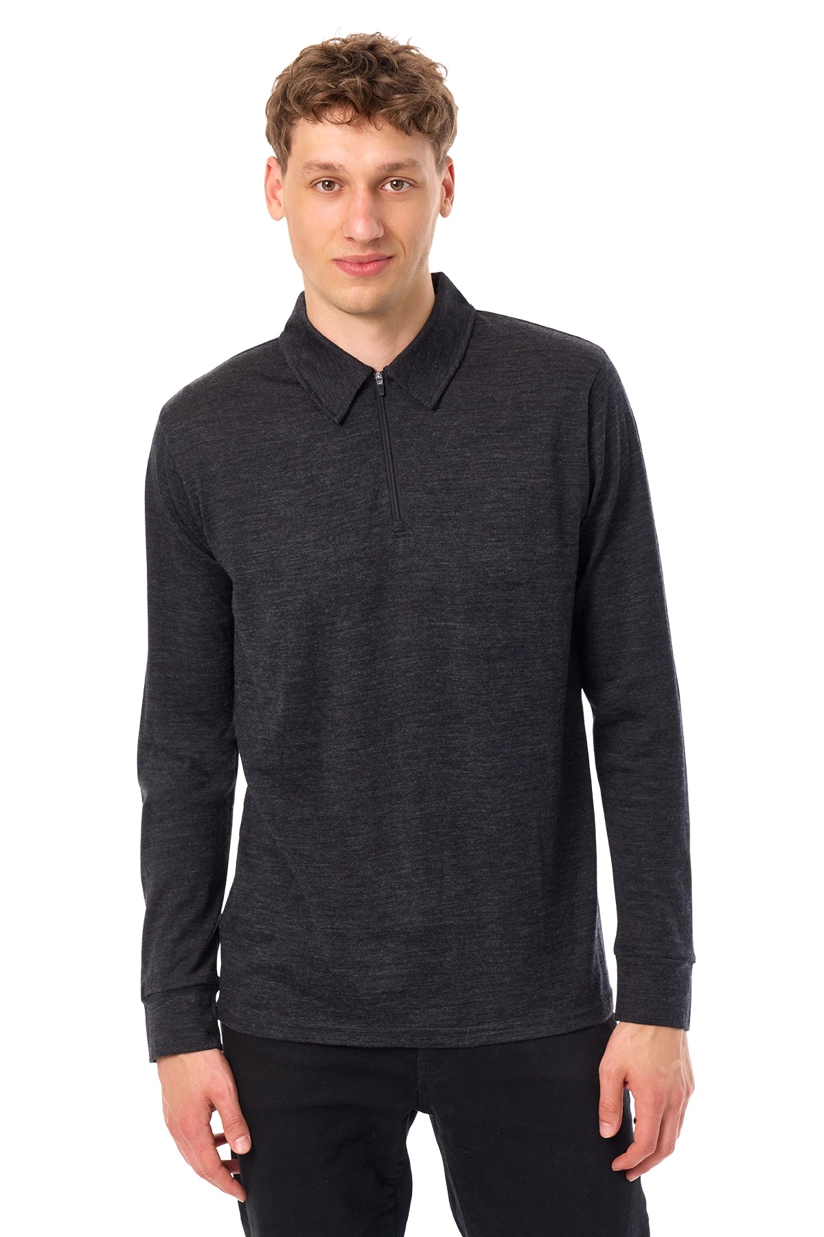 Men's Merino Half Zip Long Sleeve Polo Charcoal Grey