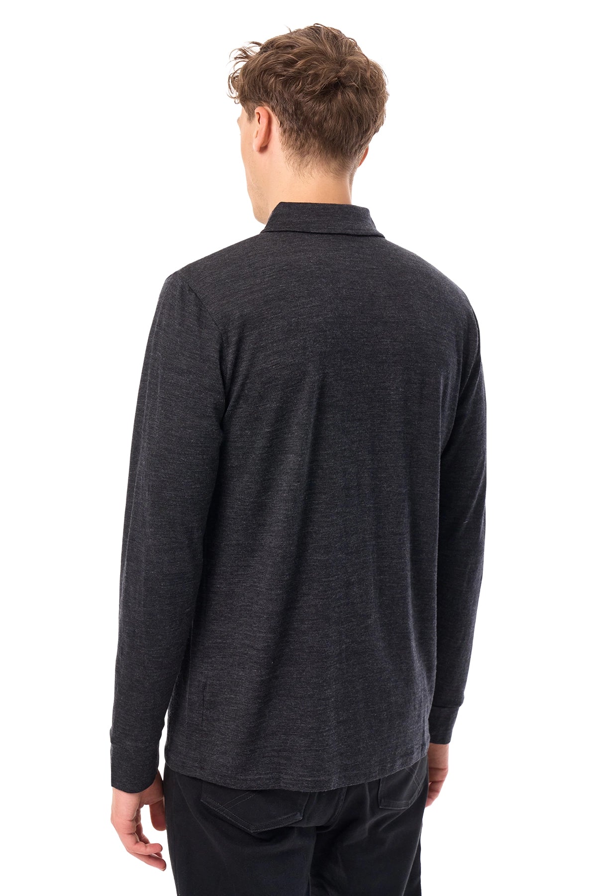 Men's Merino Half Zip Long Sleeve Polo Charcoal Grey — view 2