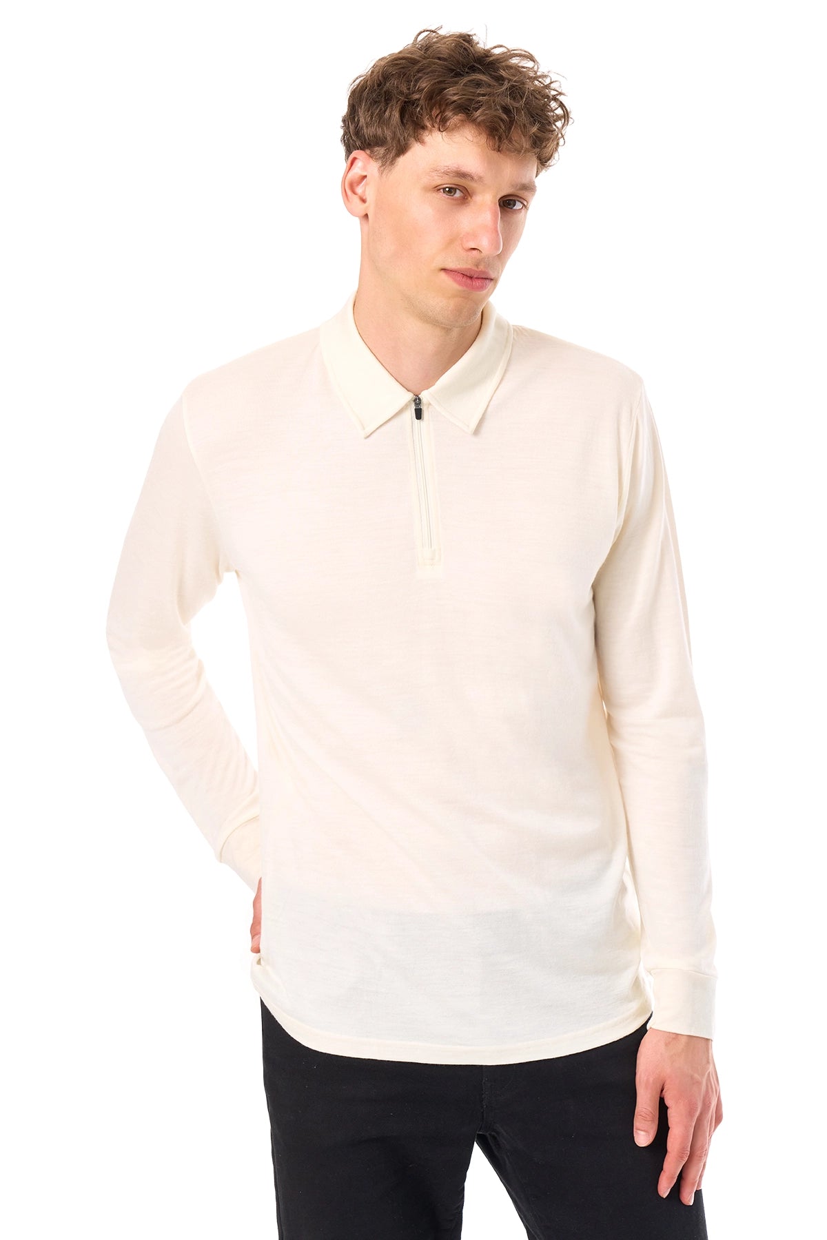 Men's Merino Half Zip Long Sleeve Polo Natural White