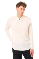 Men's Merino Half Zip Long Sleeve Polo Natural White