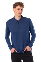 Men's Merino Half Zip Long Sleeve Polo Navy