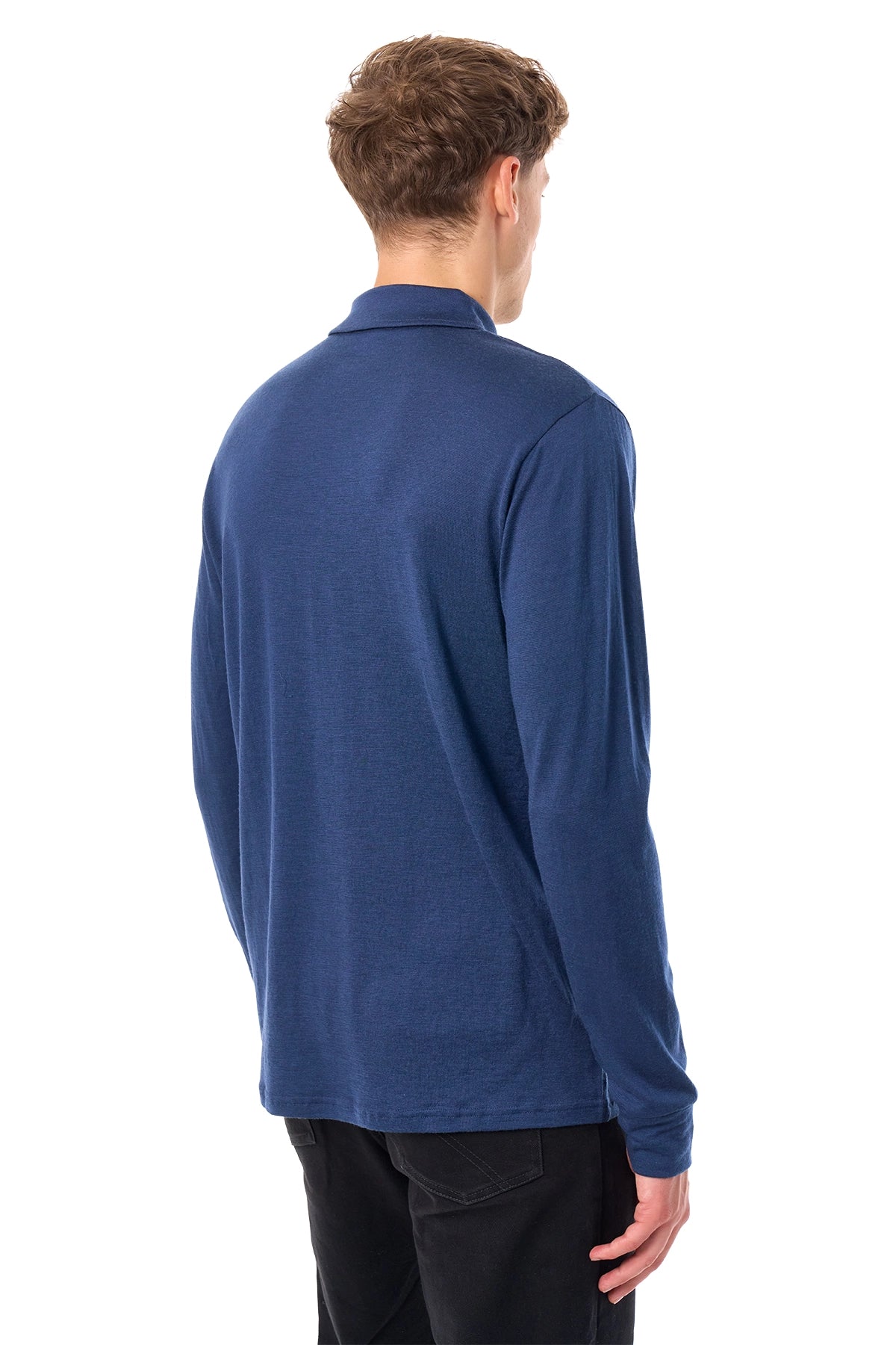 Men's Merino Half Zip Long Sleeve Polo Navy — view 2