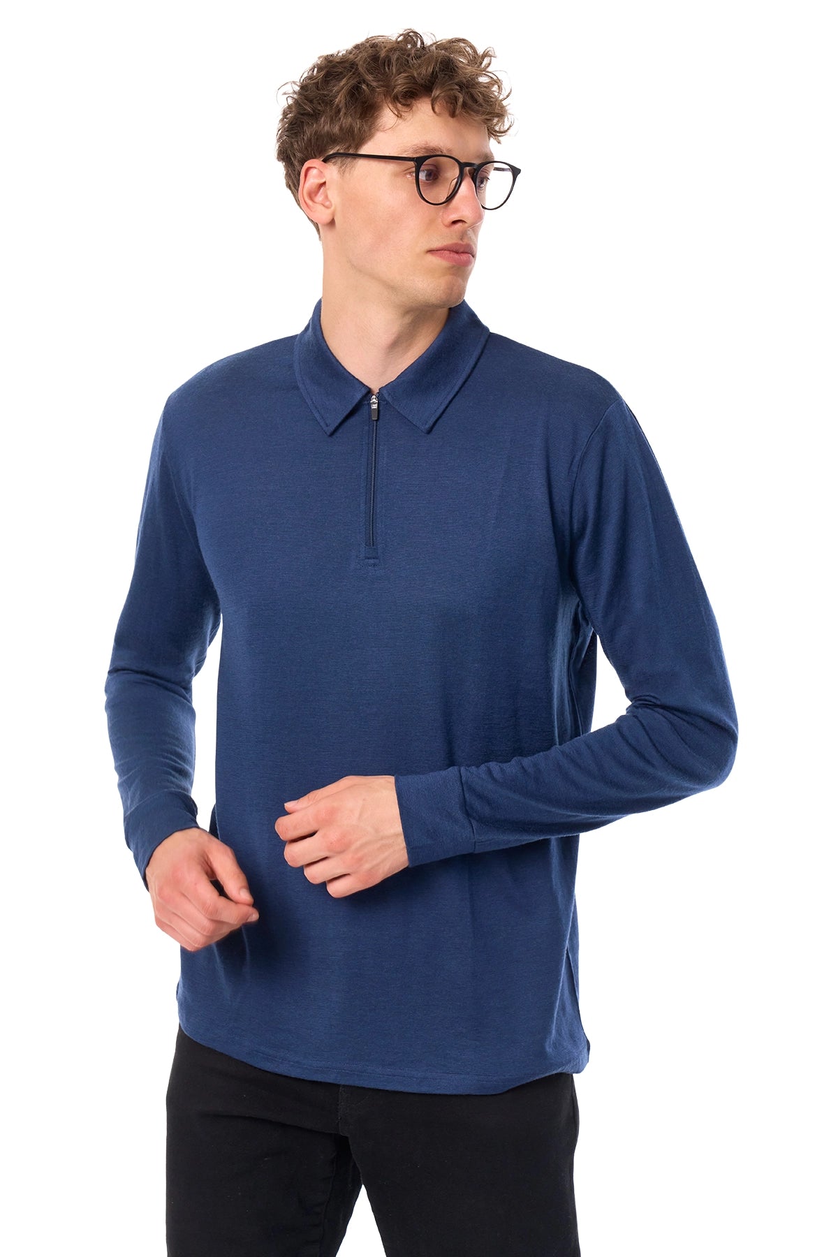 Men's Merino Half Zip Long Sleeve Polo Navy — view 3