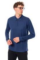 Men's Merino Half Zip Long Sleeve Polo Navy — view 3