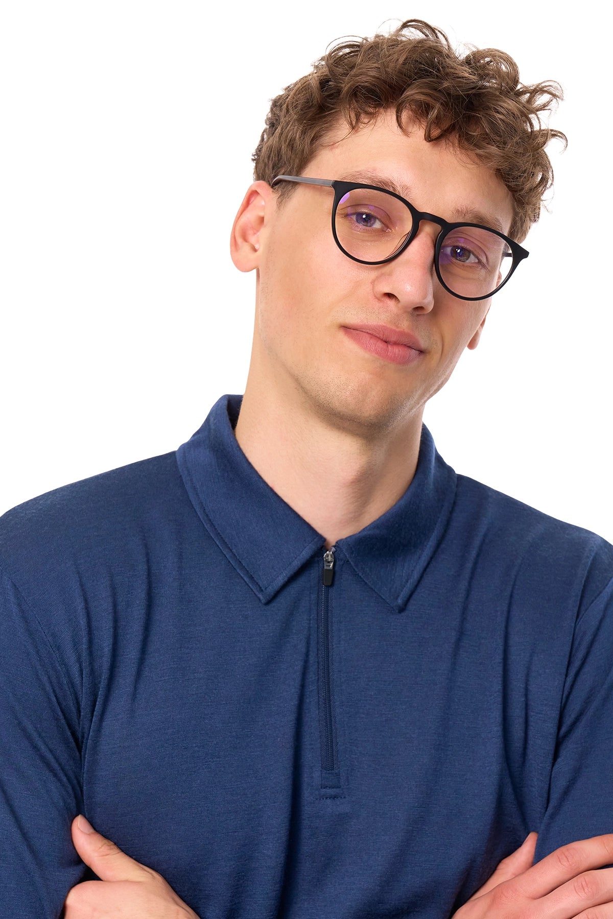 Men's Merino Half Zip Long Sleeve Polo Navy — view 4