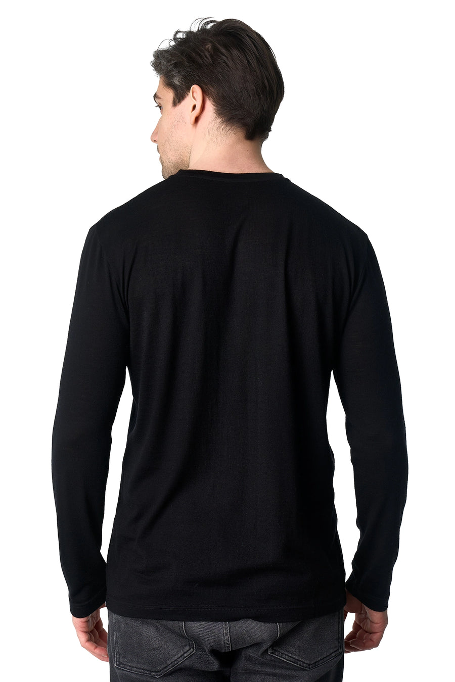 Men's Merino Long Sleeve 190 Black  | V-Neck
