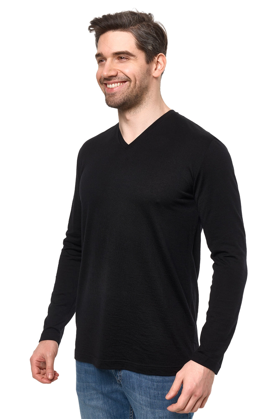 Men's Merino Long Sleeve 190 Black  | V-Neck