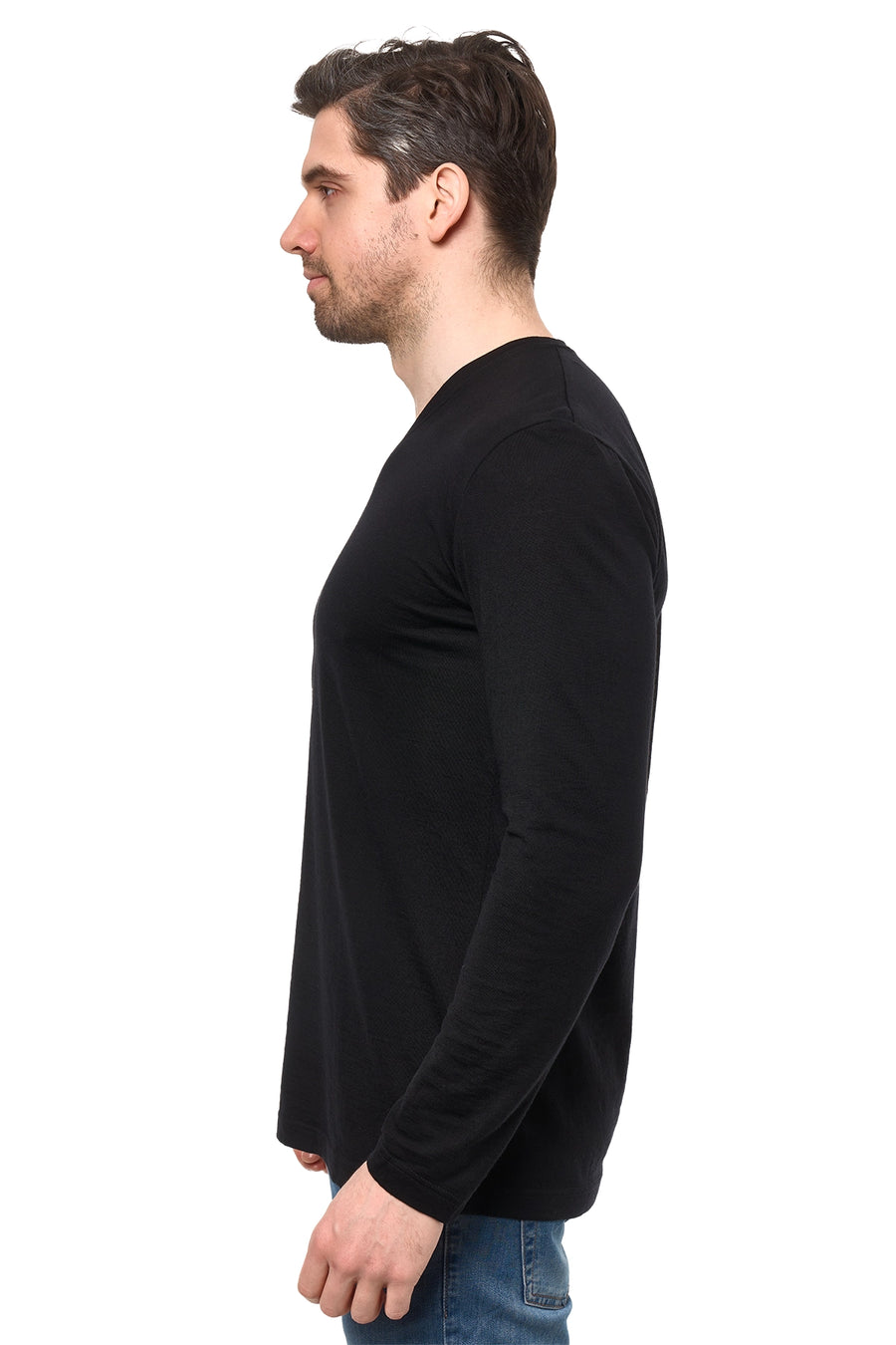Men's Merino Long Sleeve 190 Black  | V-Neck