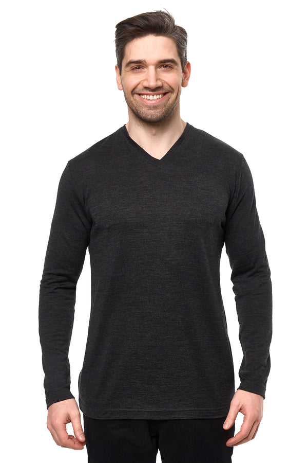Men's Merino Long Sleeve 190 Charcoal Grey | V-Neck