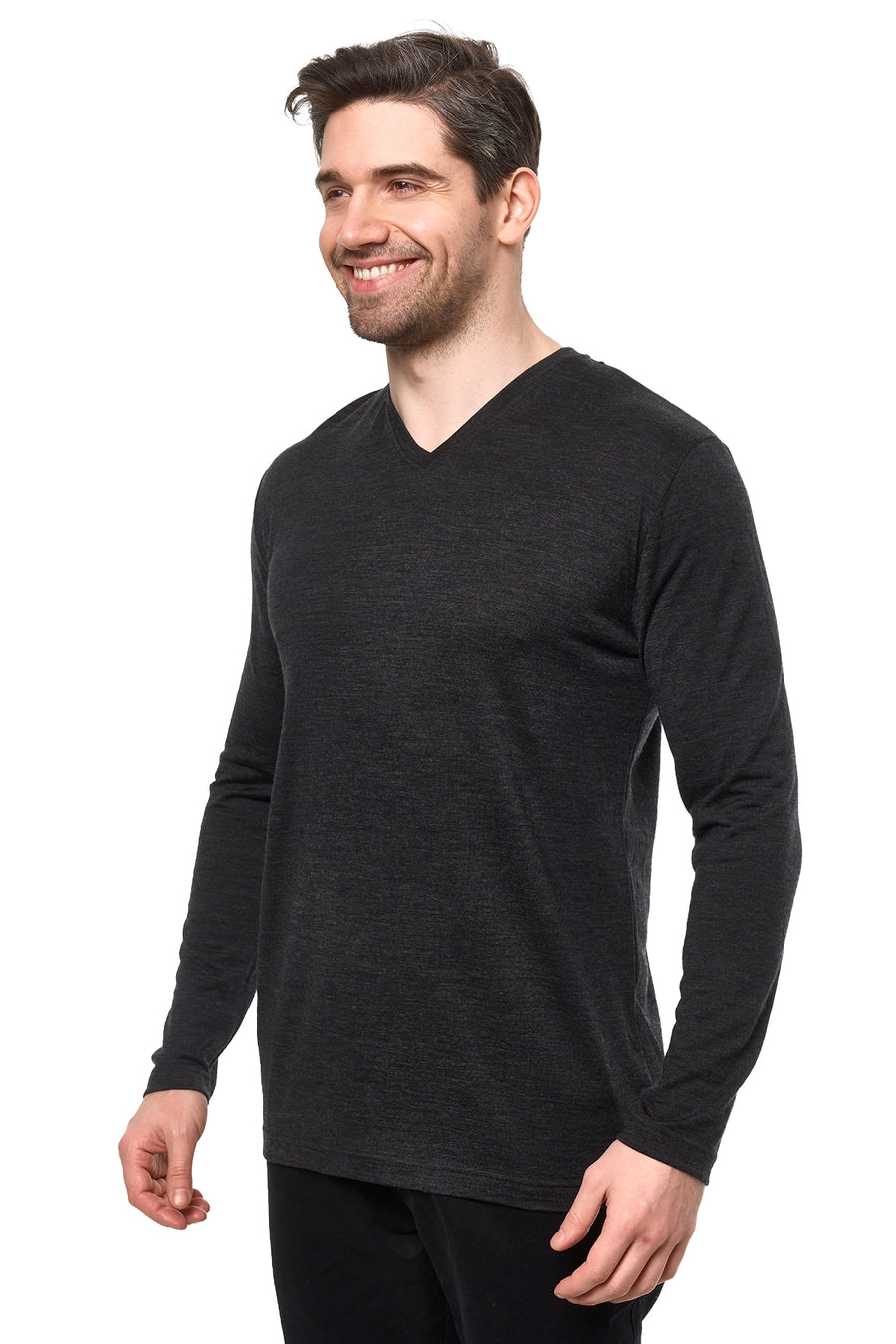 Jersey Merino Manga Larga Hombre 190 Gris Carbón | Cuello de pico