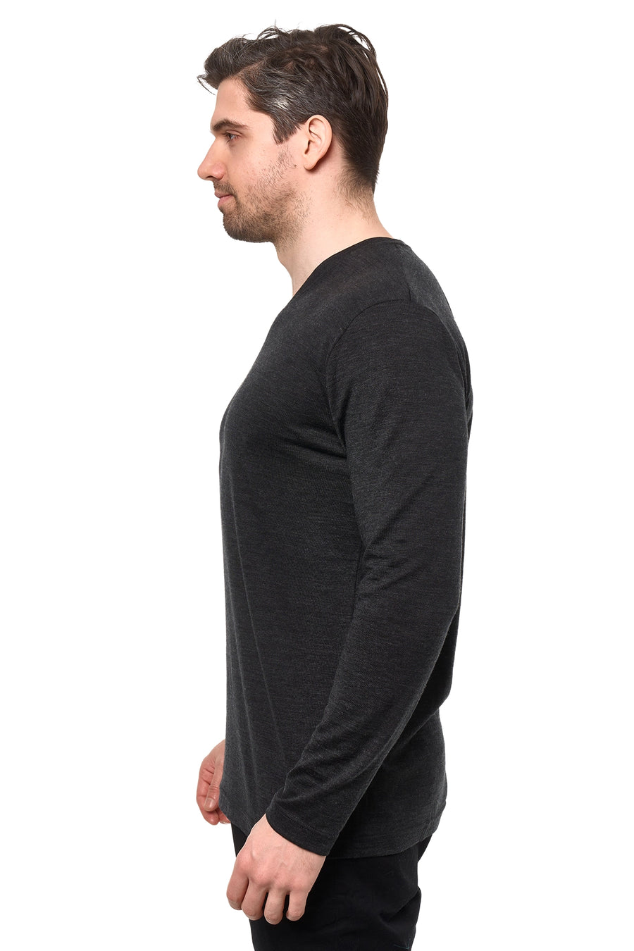 Jersey Merino Manga Larga Hombre 190 Gris Carbón | Cuello de pico