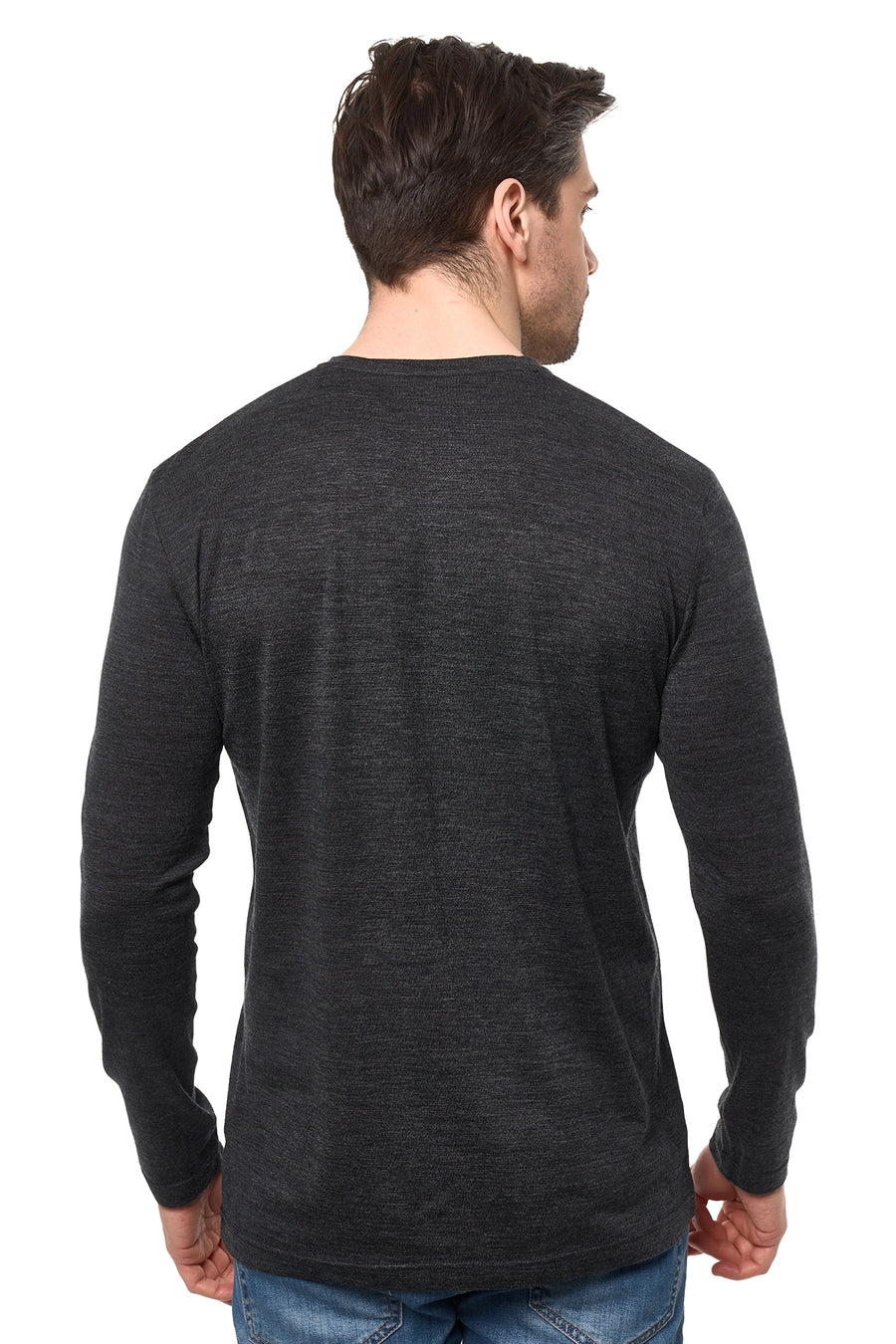 Men's Merino Long Sleeve 190 Heathered Black | V-Neck