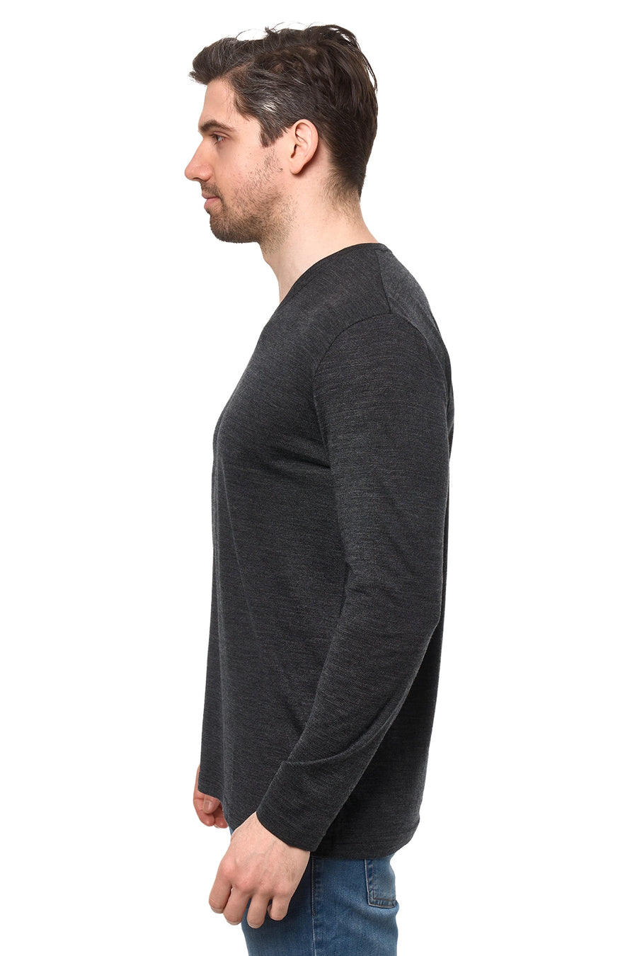 Men's Merino Long Sleeve 190 Heathered Black | V-Neck