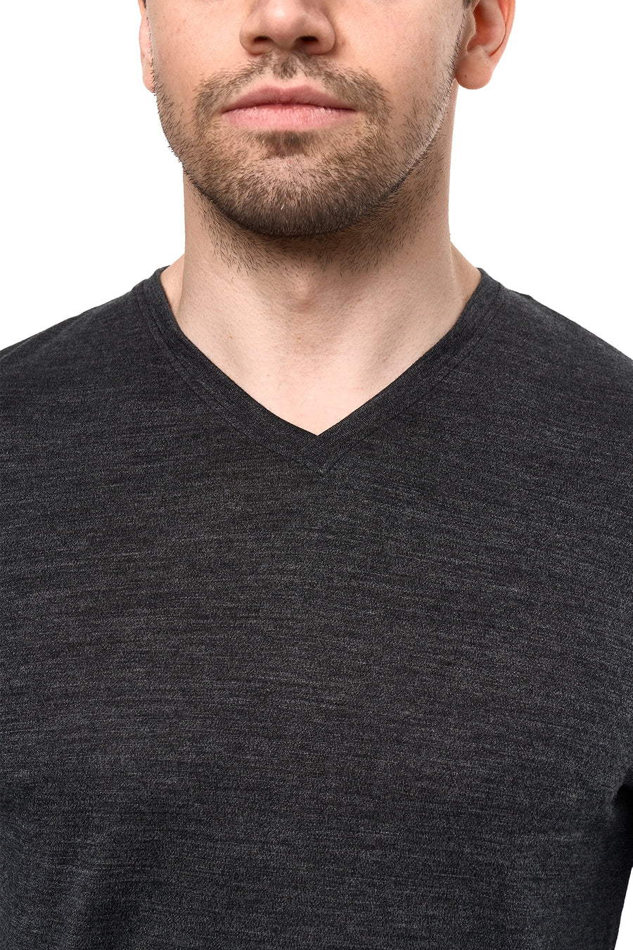 Men's Merino Long Sleeve 190 Heathered Black | V-Neck