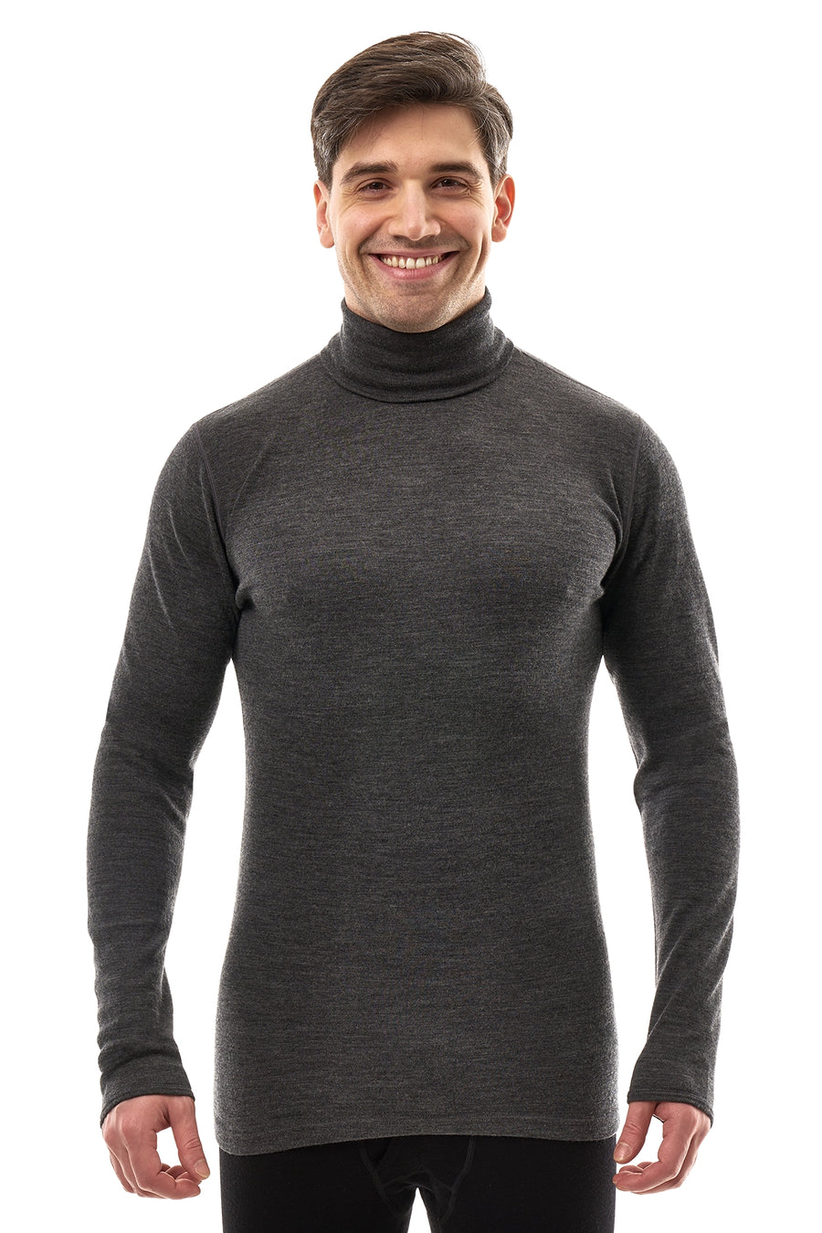 Men's Merino Turtleneck Long Sleeve 260 Heathered Black High Neck
