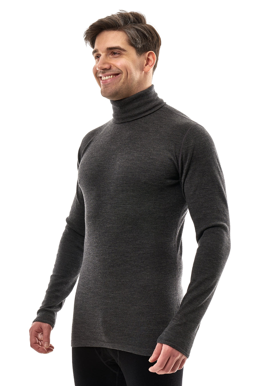 Men's Merino Turtleneck Long Sleeve 260 Heathered Black High Neck — view 3