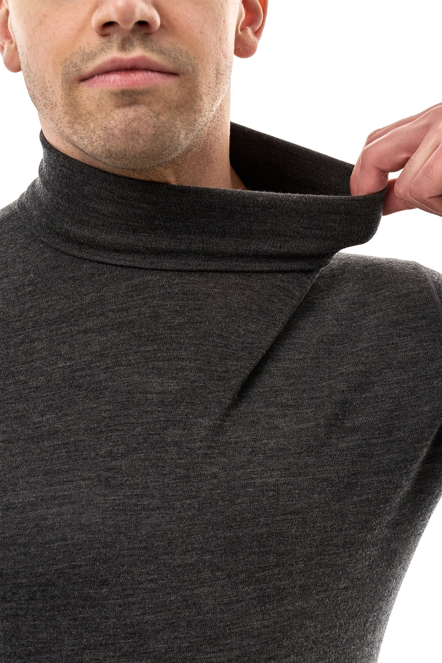 Men's Merino Turtleneck Long Sleeve 260 Heathered Black High Neck — view 5