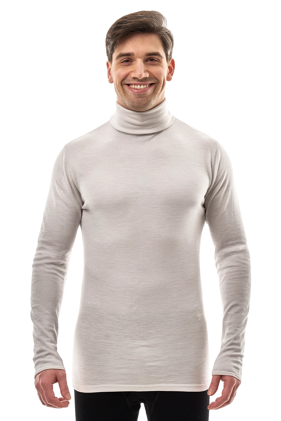 Men's Merino Turtleneck Long Sleeve 260 Light Grey High Neck