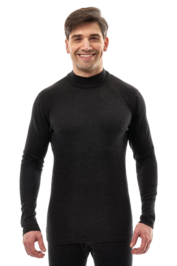 Men's Merino Turtleneck Long Sleeve 260 Charcoal Low Neck