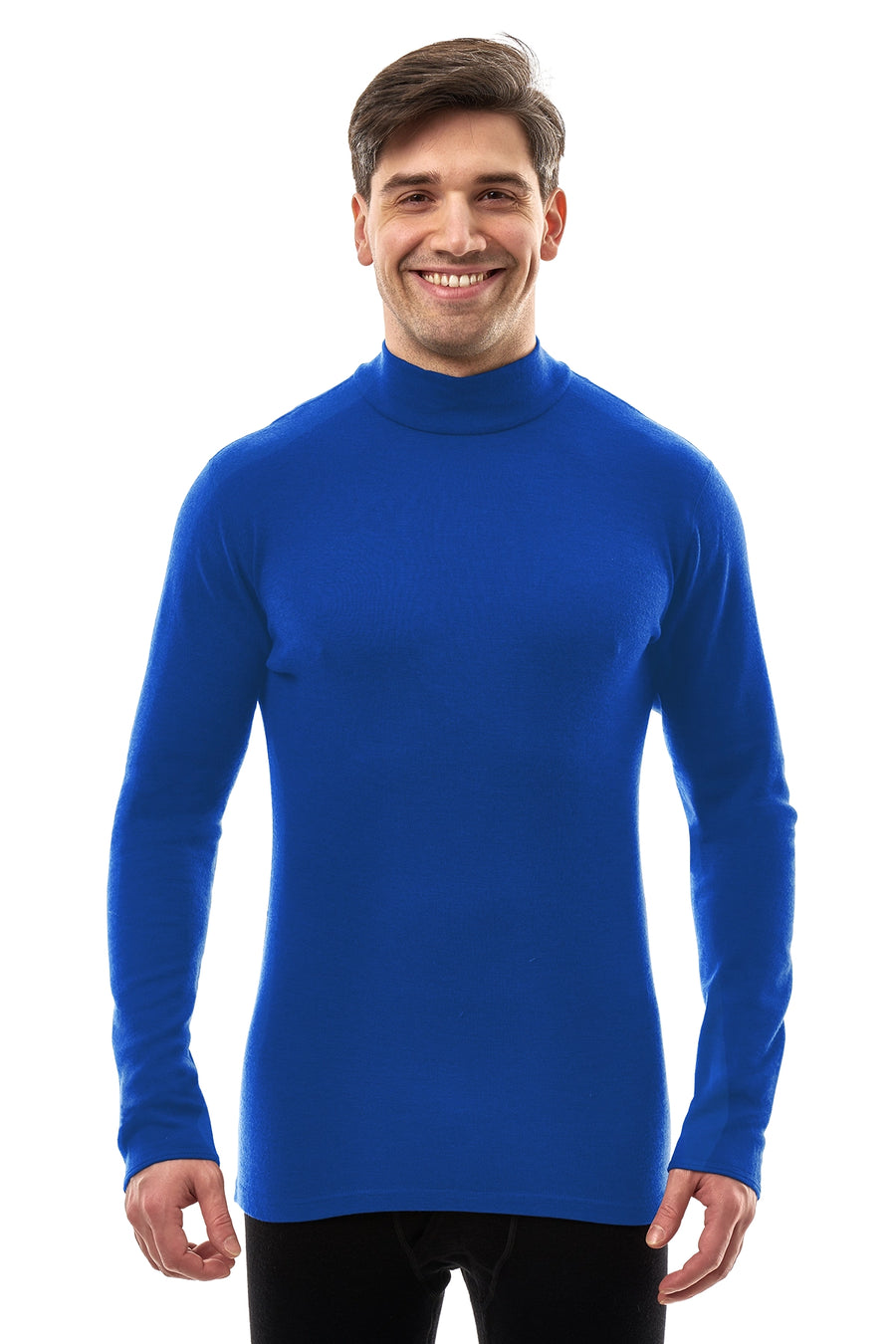 Men's Merino Turtleneck Long Sleeve 260 Cobalt Blue Low Neck