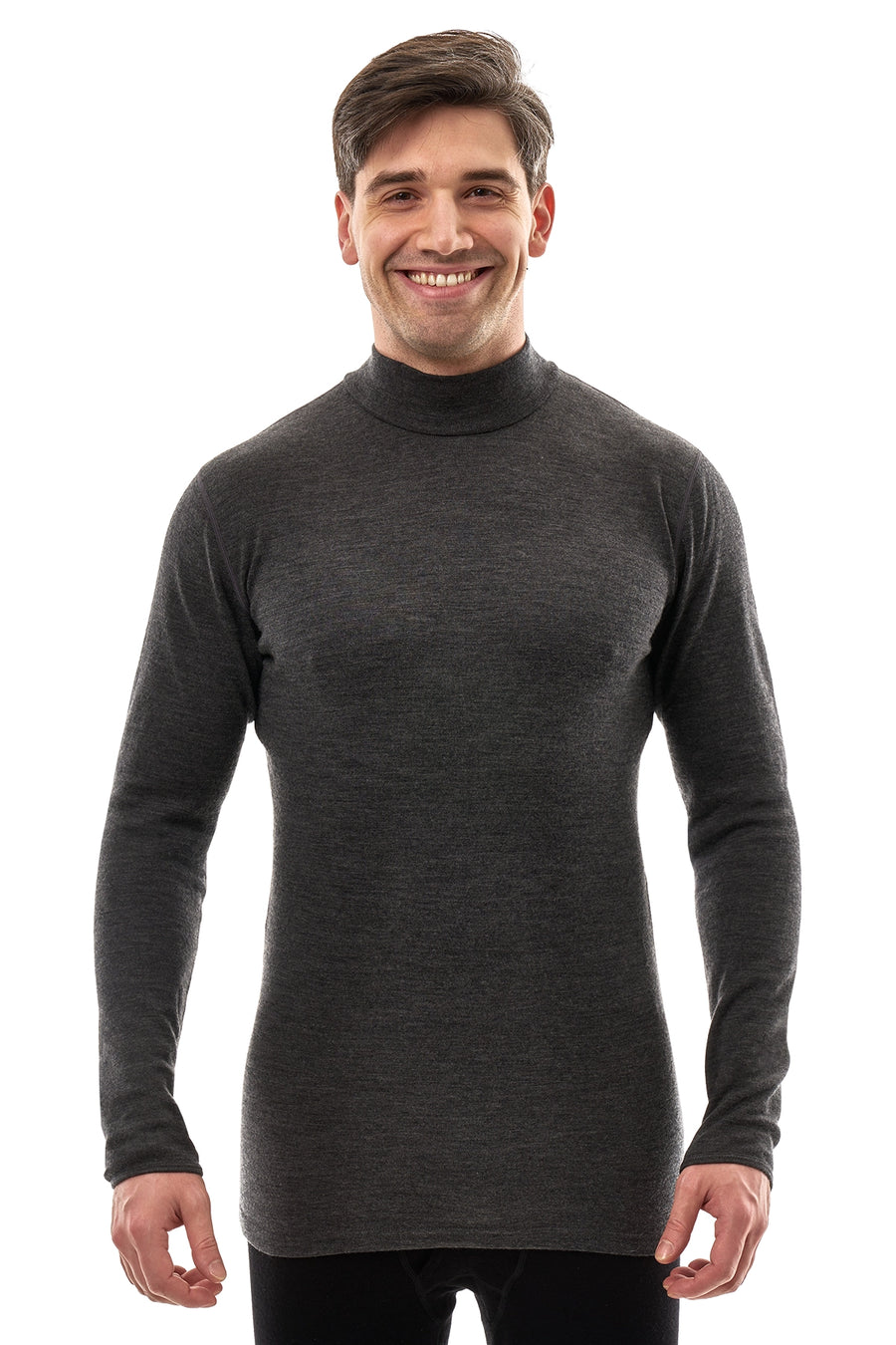 Men's Merino Turtleneck Long Sleeve 260 Heathered Black Low Neck