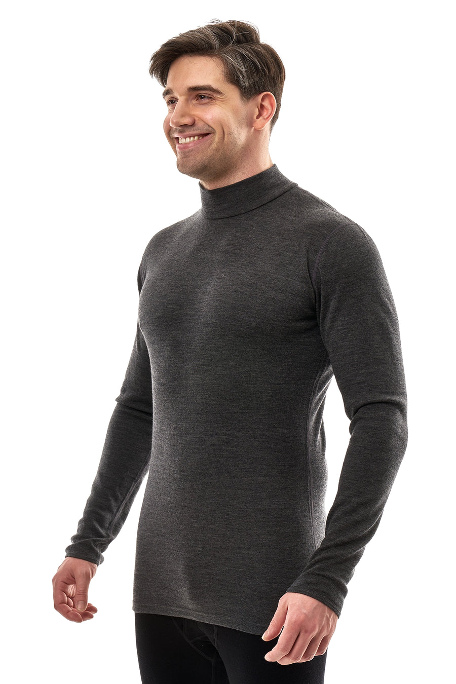 Men's Merino Turtleneck Long Sleeve 260 Heathered Black Low Neck — view 4