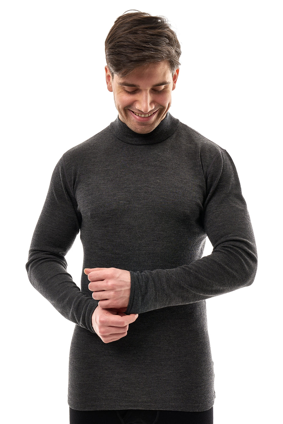 Men's Merino Turtleneck Long Sleeve 260 Heathered Black Low Neck — view 3