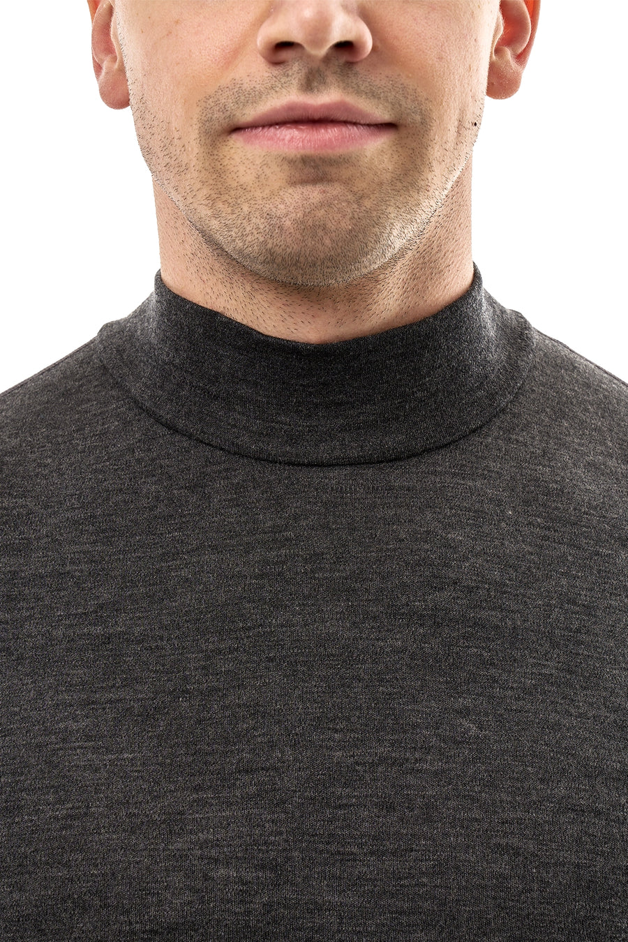Men's Merino Turtleneck Long Sleeve 260 Heathered Black Low Neck — view 5