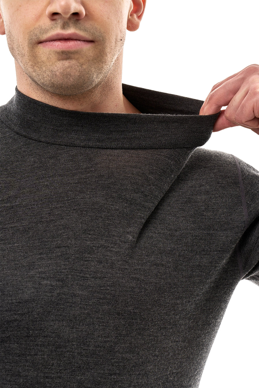 Men's Merino Turtleneck Long Sleeve 260 Heathered Black Low Neck — view 6