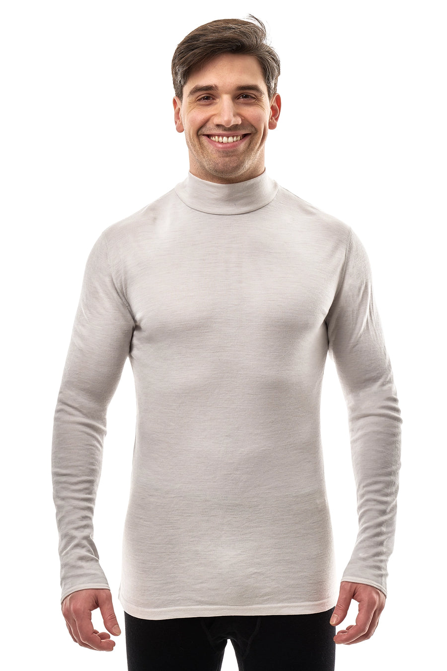 Men's Merino Turtleneck Long Sleeve 260 Light Grey Low Neck