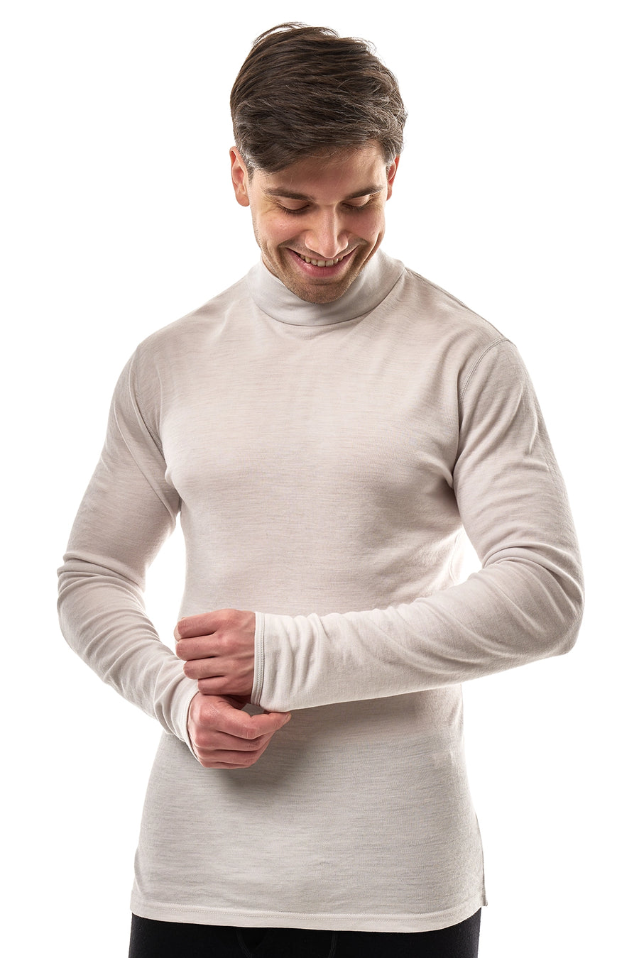 Men's Merino Turtleneck Long Sleeve 260 Light Grey Low Neck — view 3