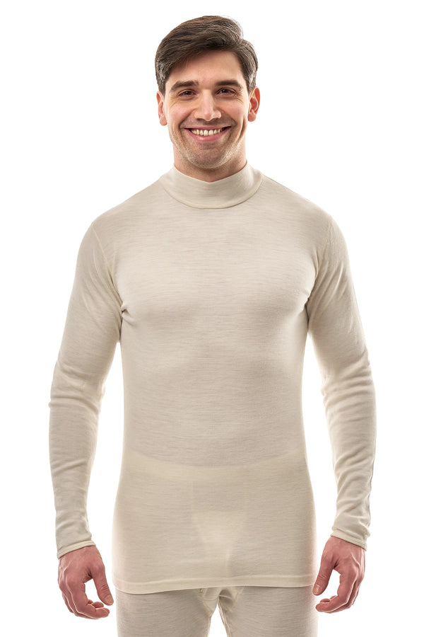 Men's Merino Turtleneck Long Sleeve 260 Natural White Low Neck