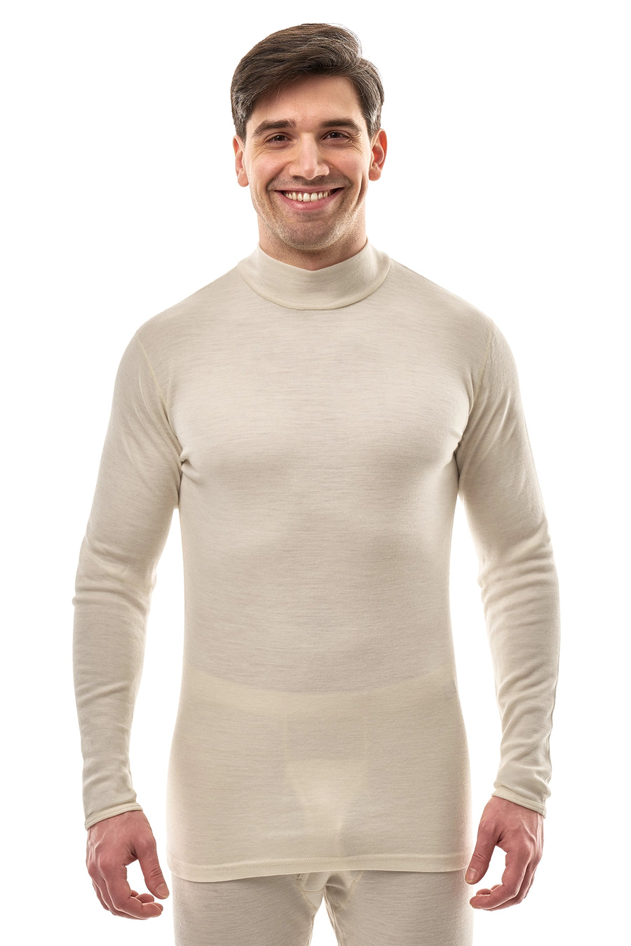 Men's Merino Turtleneck Long Sleeve 260 Natural White Low Neck