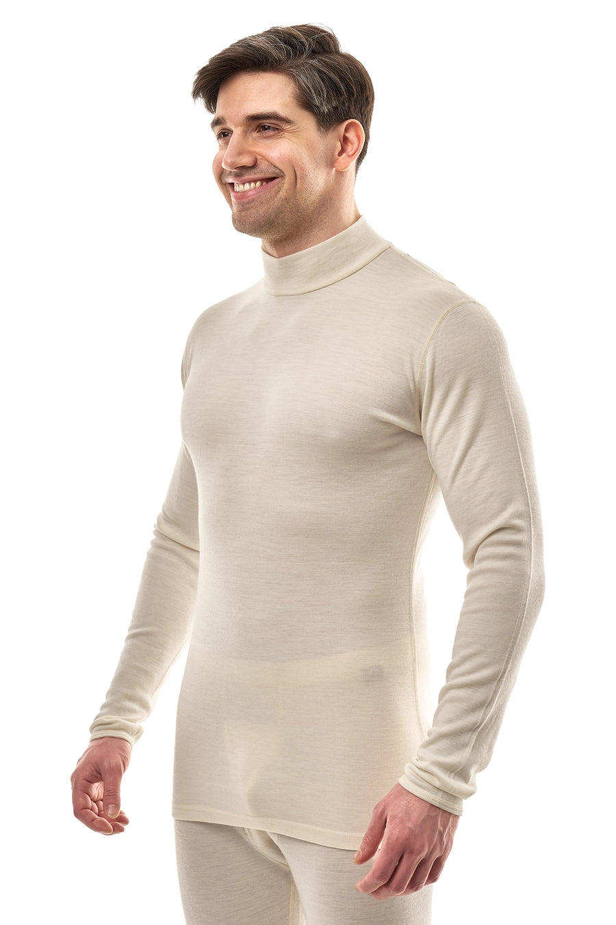 Men's Merino Turtleneck Long Sleeve 260 Natural White Low Neck — view 4
