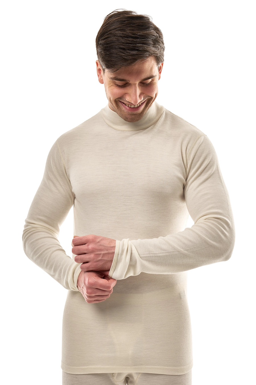 Men's Merino Turtleneck Long Sleeve 260 Natural White Low Neck — view 3
