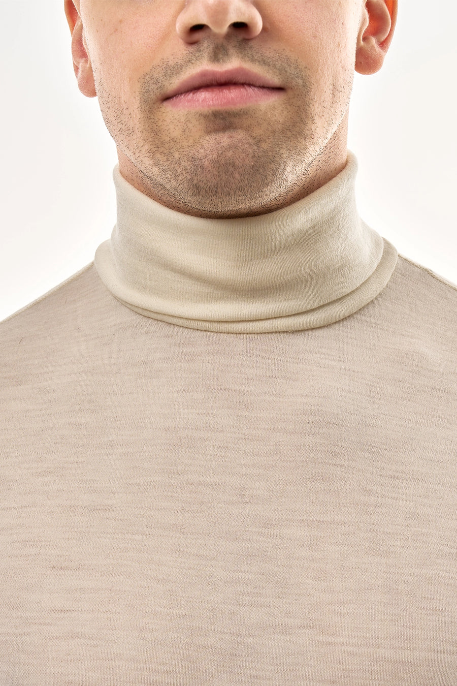 Men's Merino Turtleneck Long Sleeve 260 Natural White Low Neck — view 5