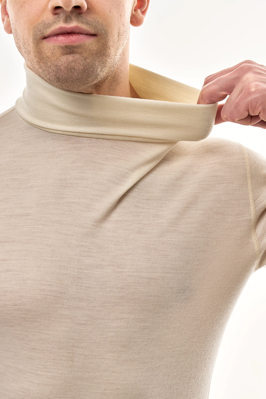 Men's Merino Turtleneck Long Sleeve 260 Natural White Low Neck — view 6