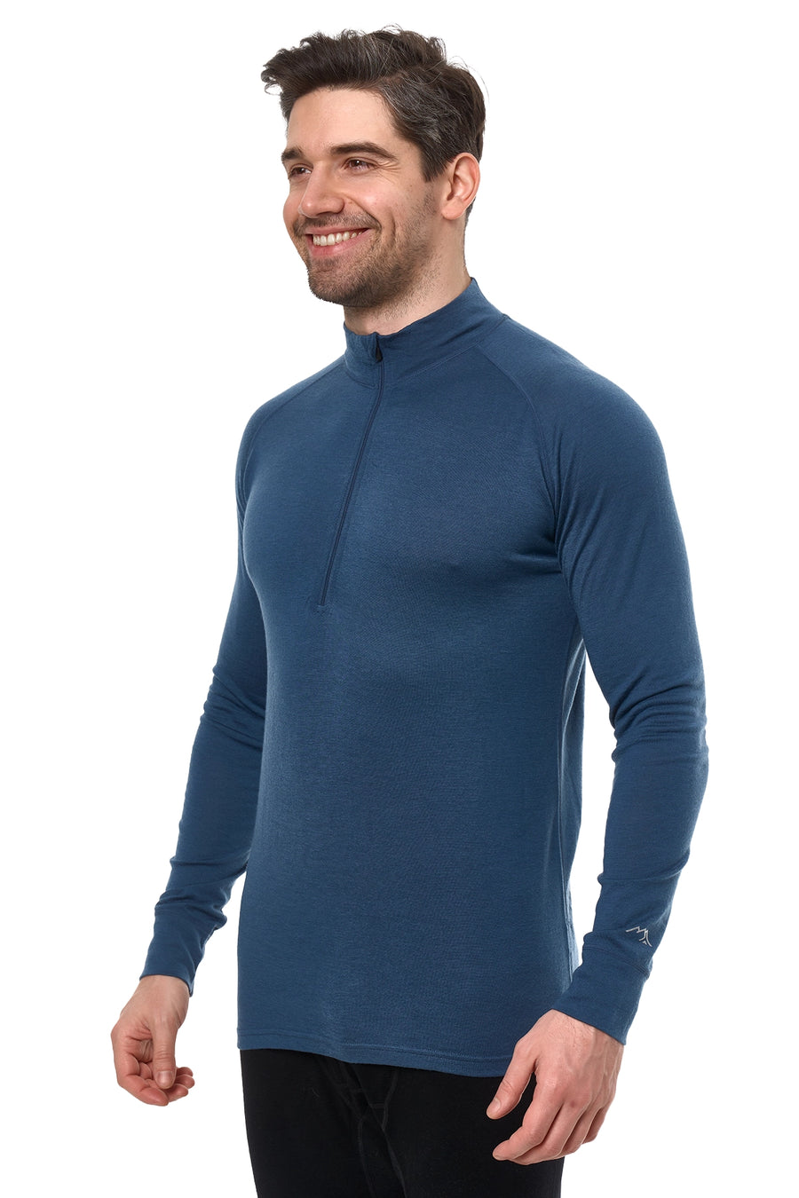Men's Merino Half Zip Long Sleeve 165 Denim Blue — view 3