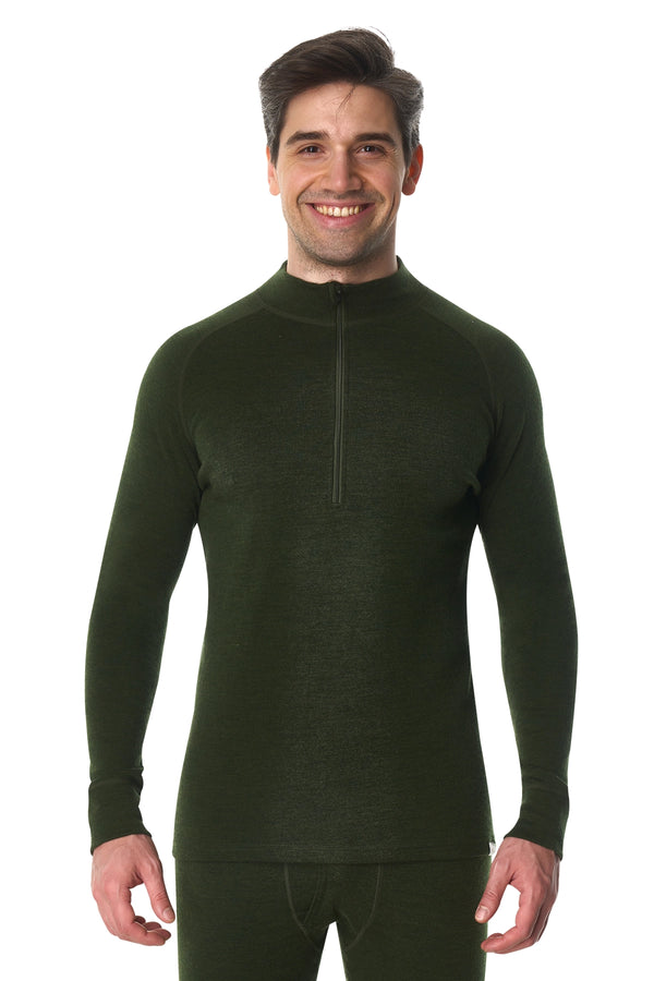 Men's Merino Half Zip Long Sleeve 320 Army Green