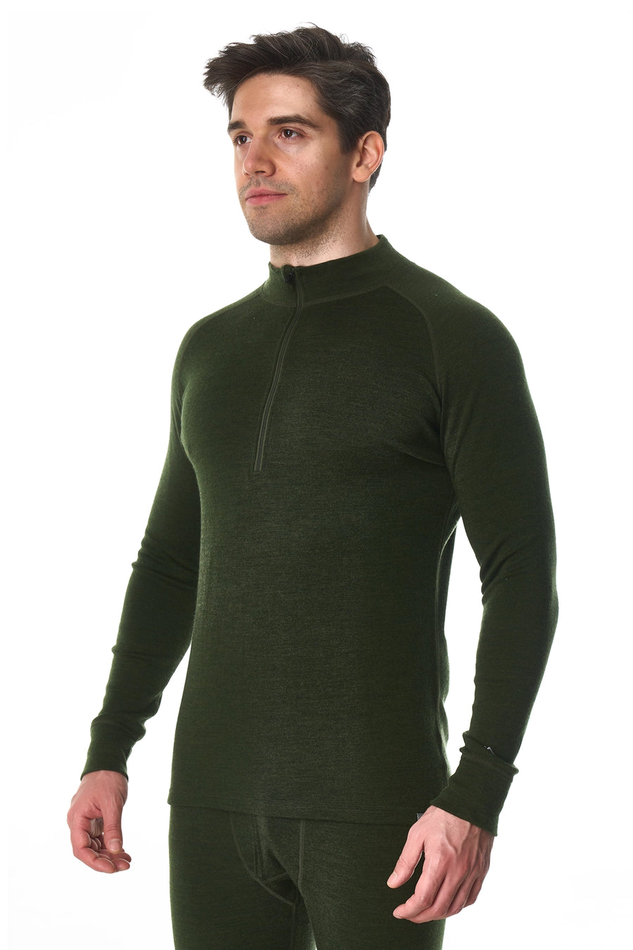 Men's Merino Half Zip Long Sleeve 320 Army Green — view 2
