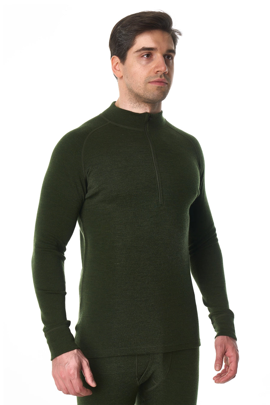 Men's Merino Half Zip Long Sleeve 320 Army Green — view 3