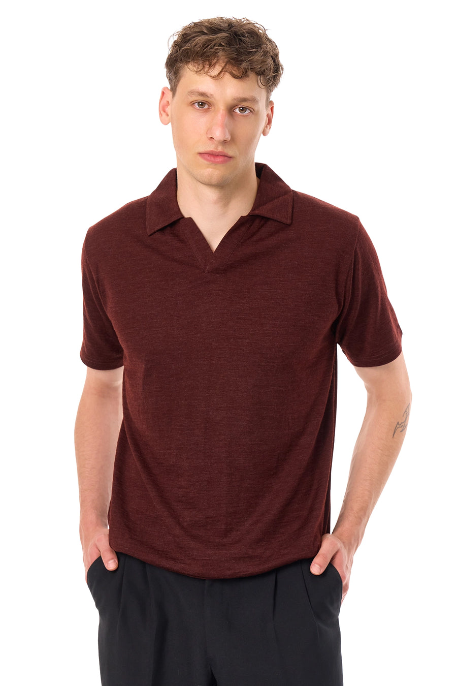 Men's Merino Polo 180 Bordo Open Collar