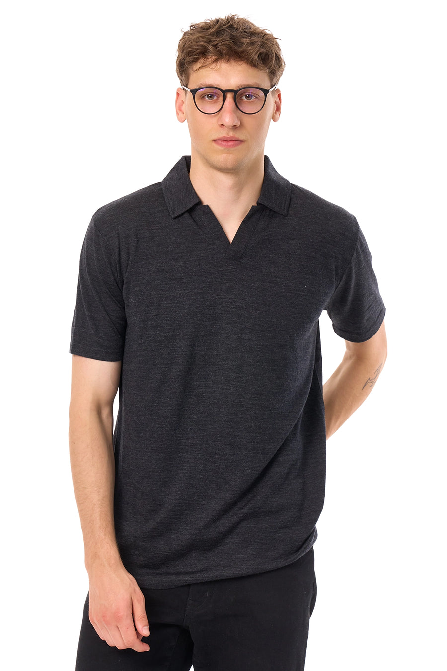 Men's Merino Polo 180 Charcoal Grey Open Collar — view 3