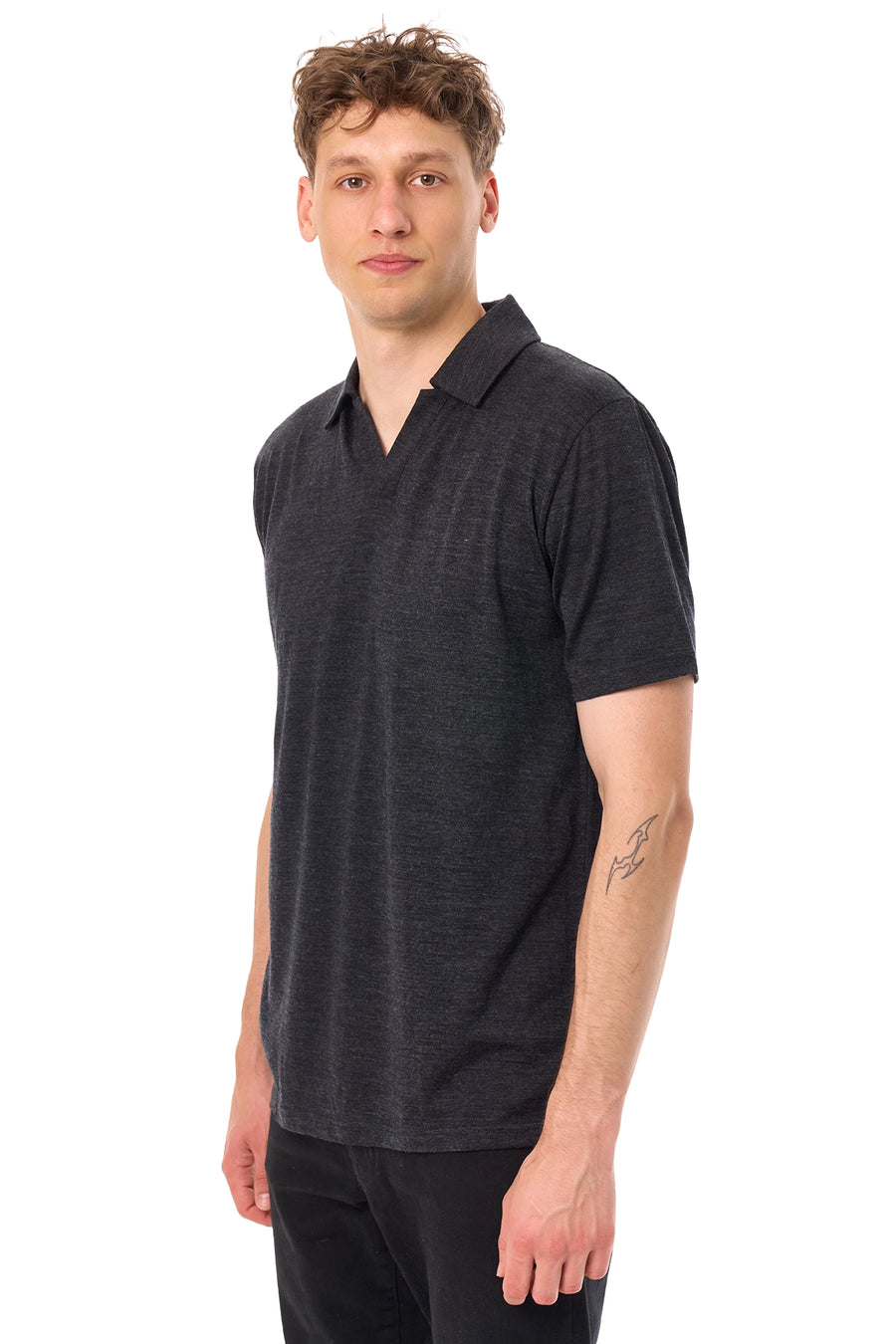 Men's Merino Polo 180 Charcoal Grey Open Collar — view 4
