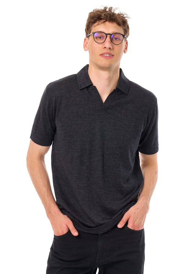 Men's Merino Polo 180 Charcoal Grey Open Collar